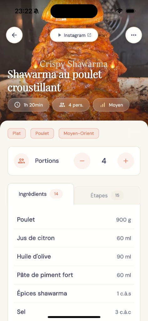 Détail d'une recette importée