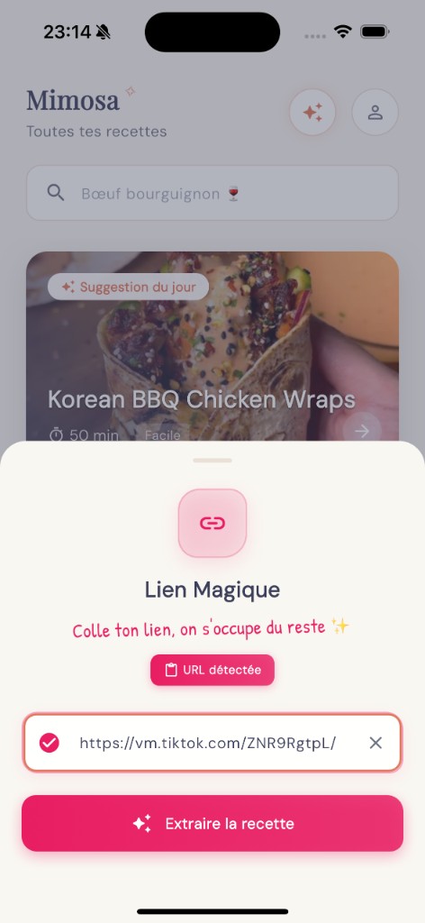 Import d'une recette par lien magique