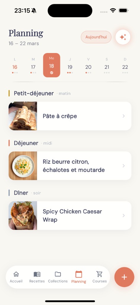 Planning repas de la semaine